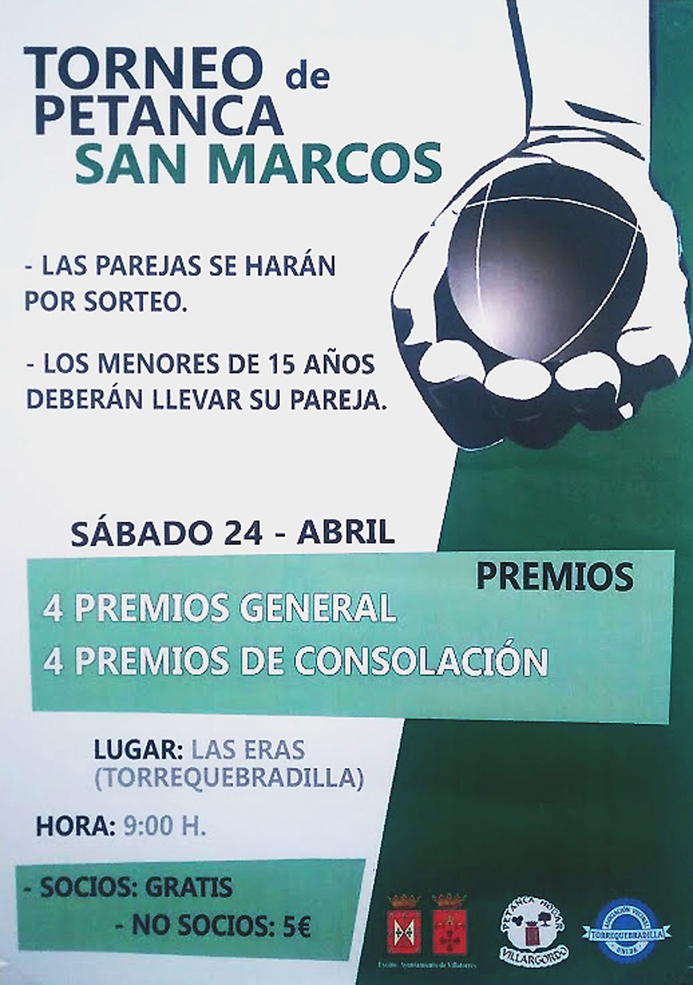 Cartel torneo petanca San Marcos, sábado 24 abril